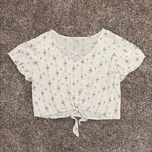 White Floral Women's Lightweight Cropped Top